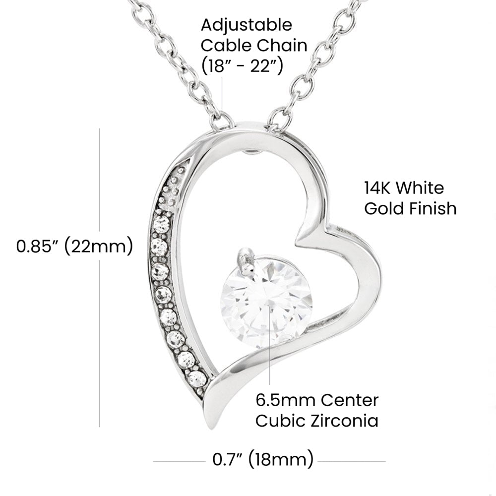 Forever Love Necklace for Sister with message card, 14k white gold finish, 6.5mm CZ crystal, adjustable chain.