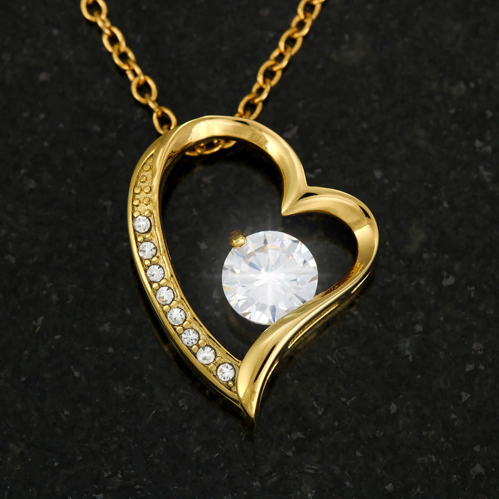 Heart pendant necklace with CZ crystal, yellow gold finish, for sisters.