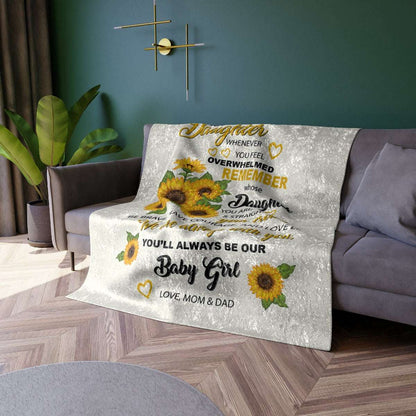 Cozy crushed velvet blanket featuring daughter design with sunflowers.