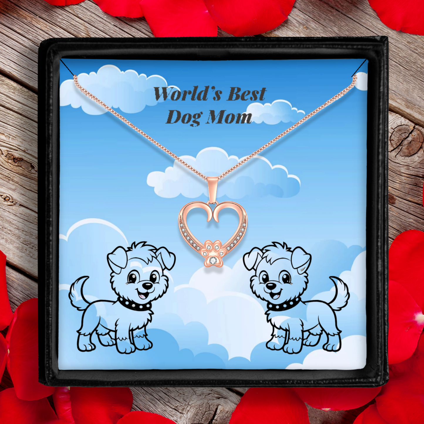 Paw Heart Pendant Necklace with Cubic Zirconia Crystals and Message Card, Perfect Pet-Lover Gift.