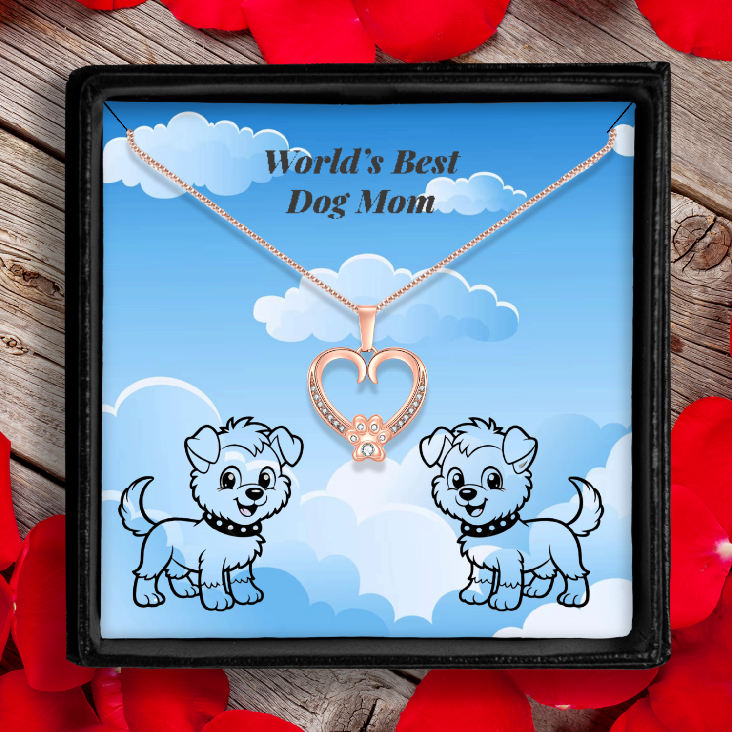 Paw Heart Pendant Necklace with Cubic Zirconia Crystals and Message Card, Perfect Pet-Lover Gift.