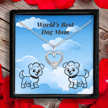 Paw Heart Necklace with Cubic Zirconia and Message Card for Pet Lovers