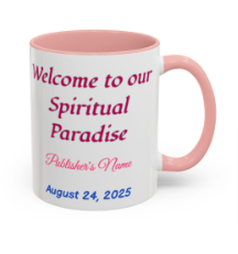 Personalized sisters mug with name and baptism date, ceramic, glossy finish, available in 11oz and 15oz sizes, pink interior and handle.